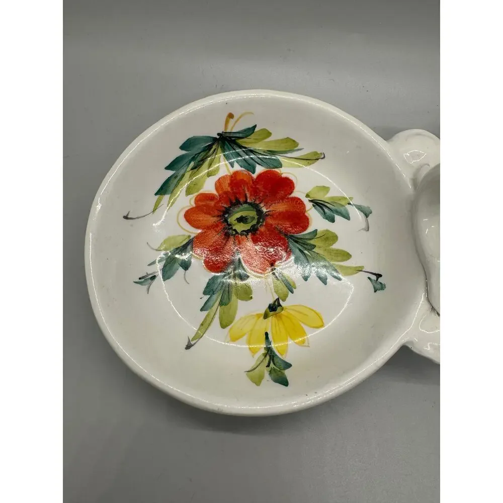 Vintage Beautiful Hand Painted Divided Dish Floral Handle Made In Italy Spring